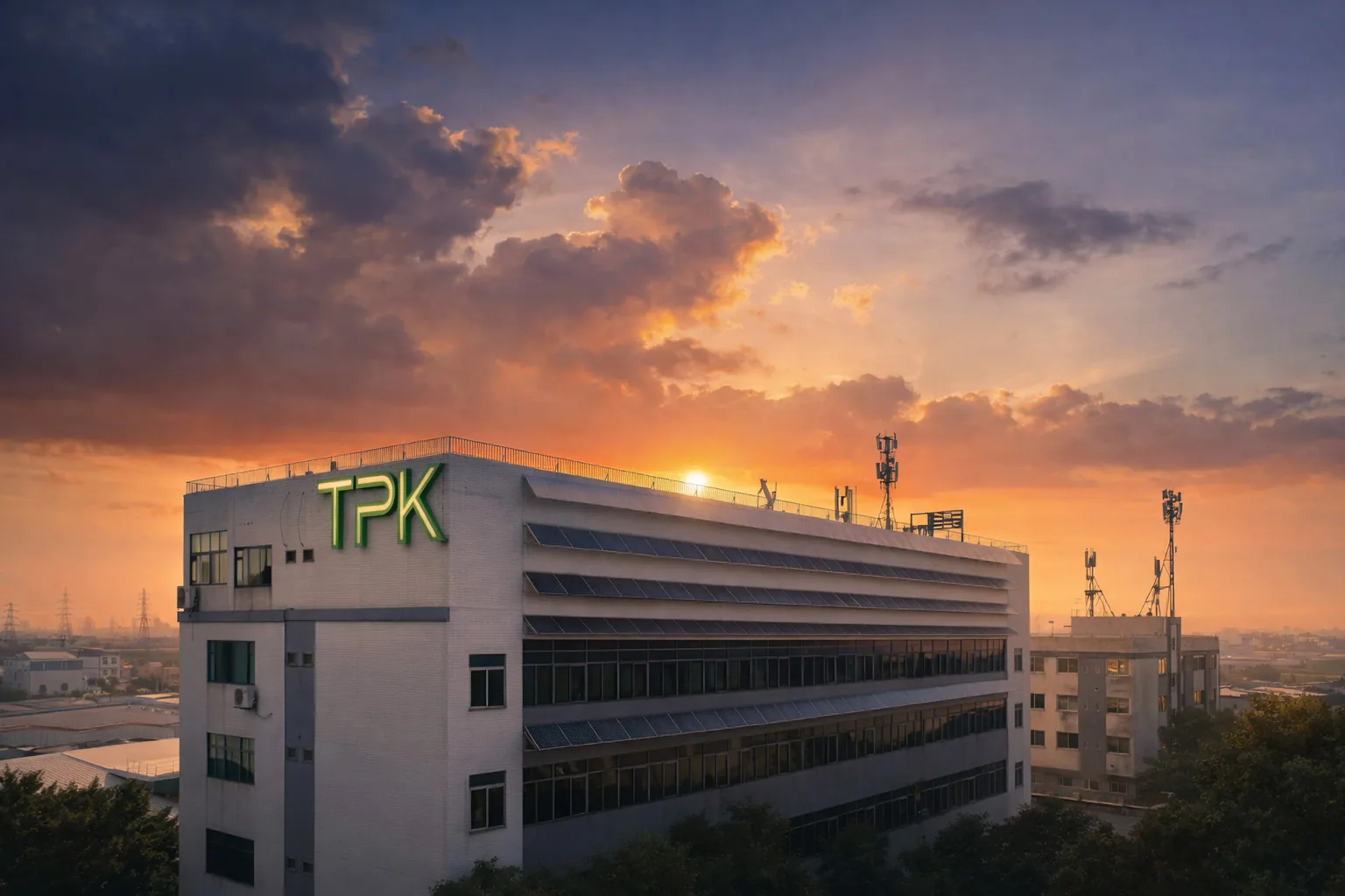 TPK Lighting factory building at sunset