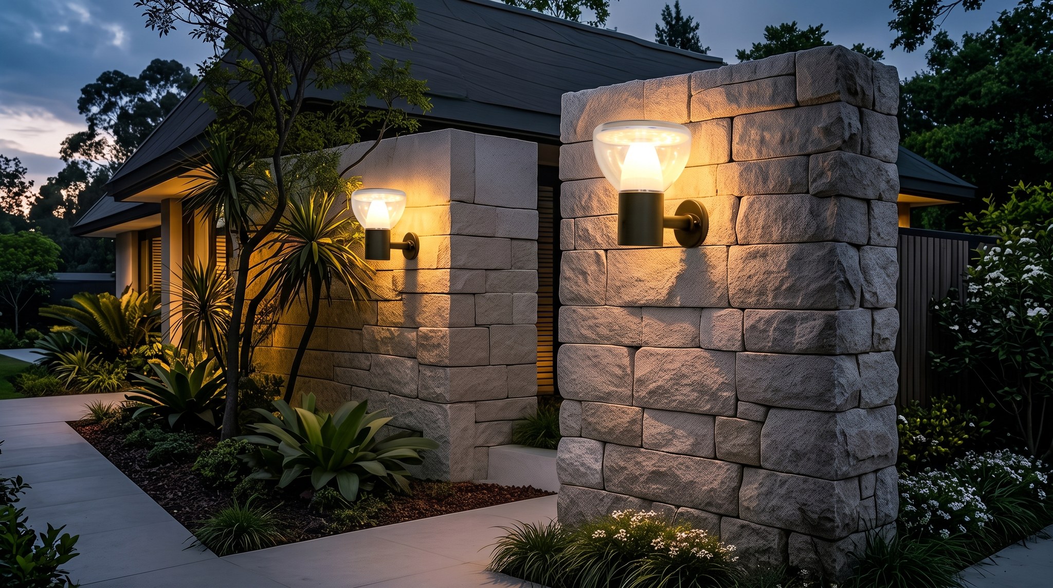 TPK Solar Wall Sconces on Architectural Villa Facade