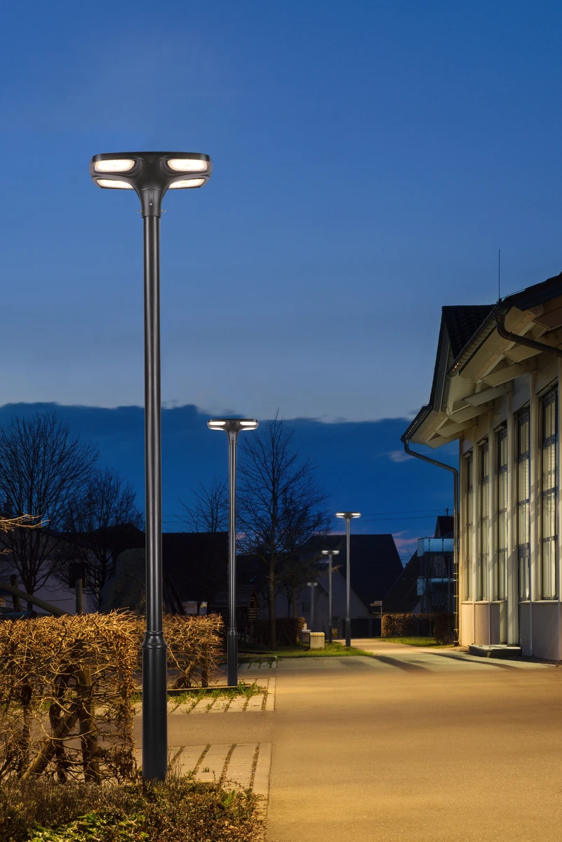 Residential community pedestrian promenade evening scene