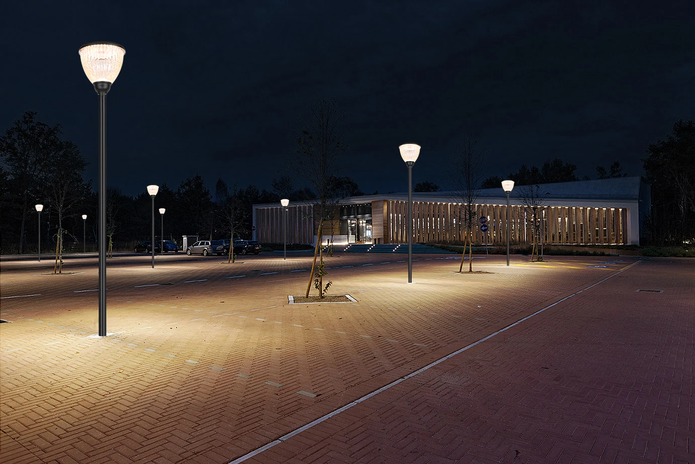 Commercial plaza and parking lot lighting