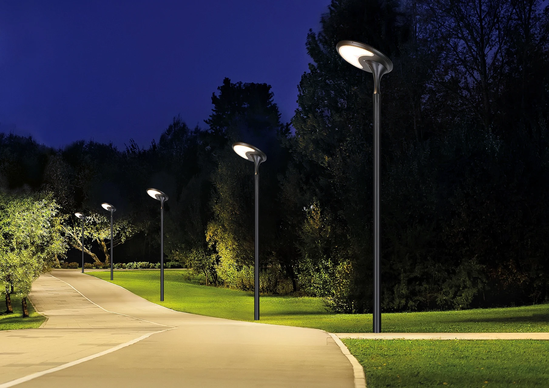 Public park promenade trail night safety lighting