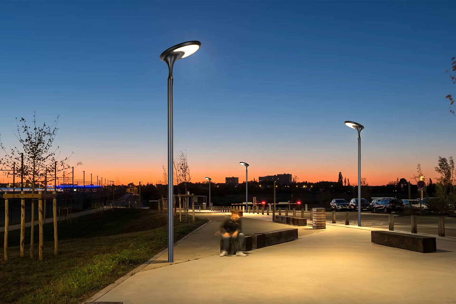 Sunset pedestrian pathway evening scene