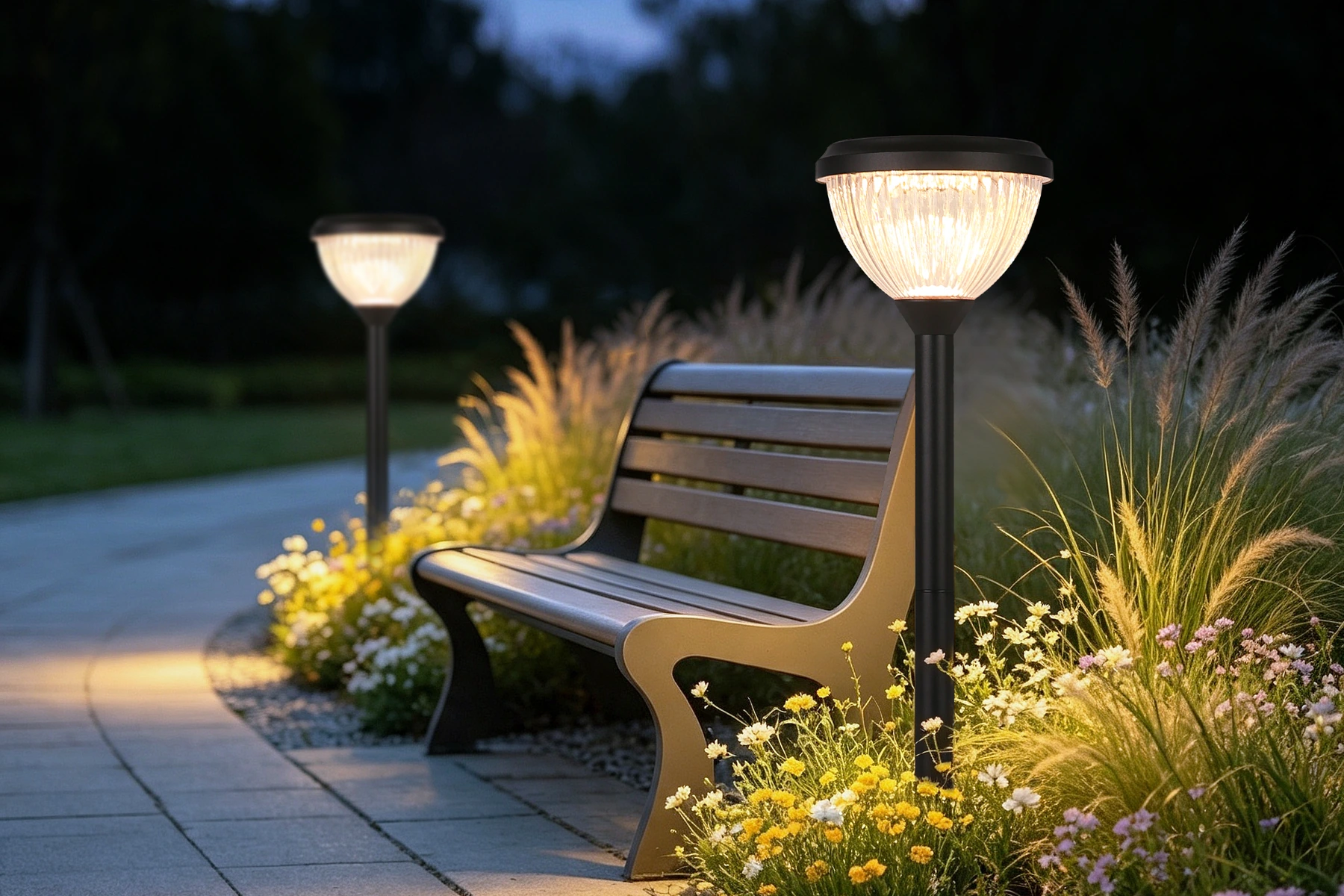 SLL-0705 solar bollard lights accenting private villa exterior landscaping