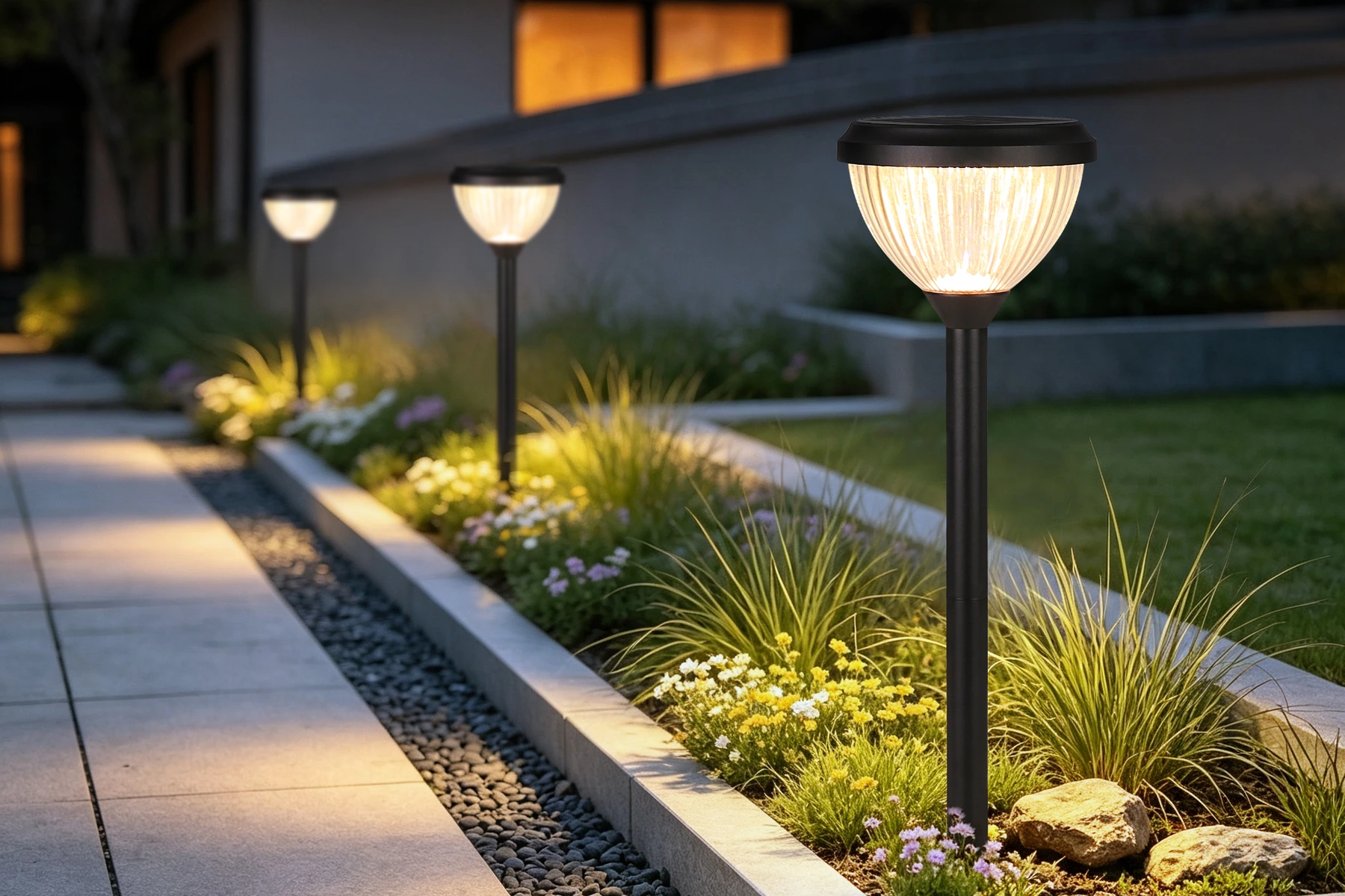 SLL-0705 pumpkin solar bollards illuminating luxury resort patio boundary