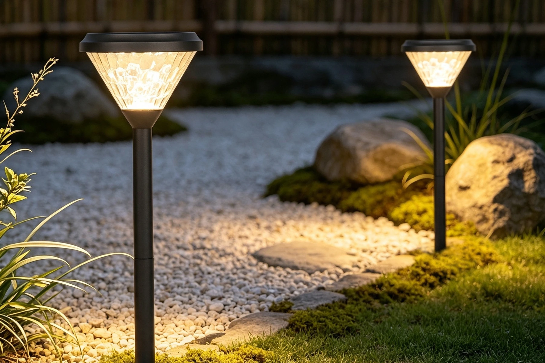 SLL-0907 teardrop solar bollards illuminating luxury resort patio boundary