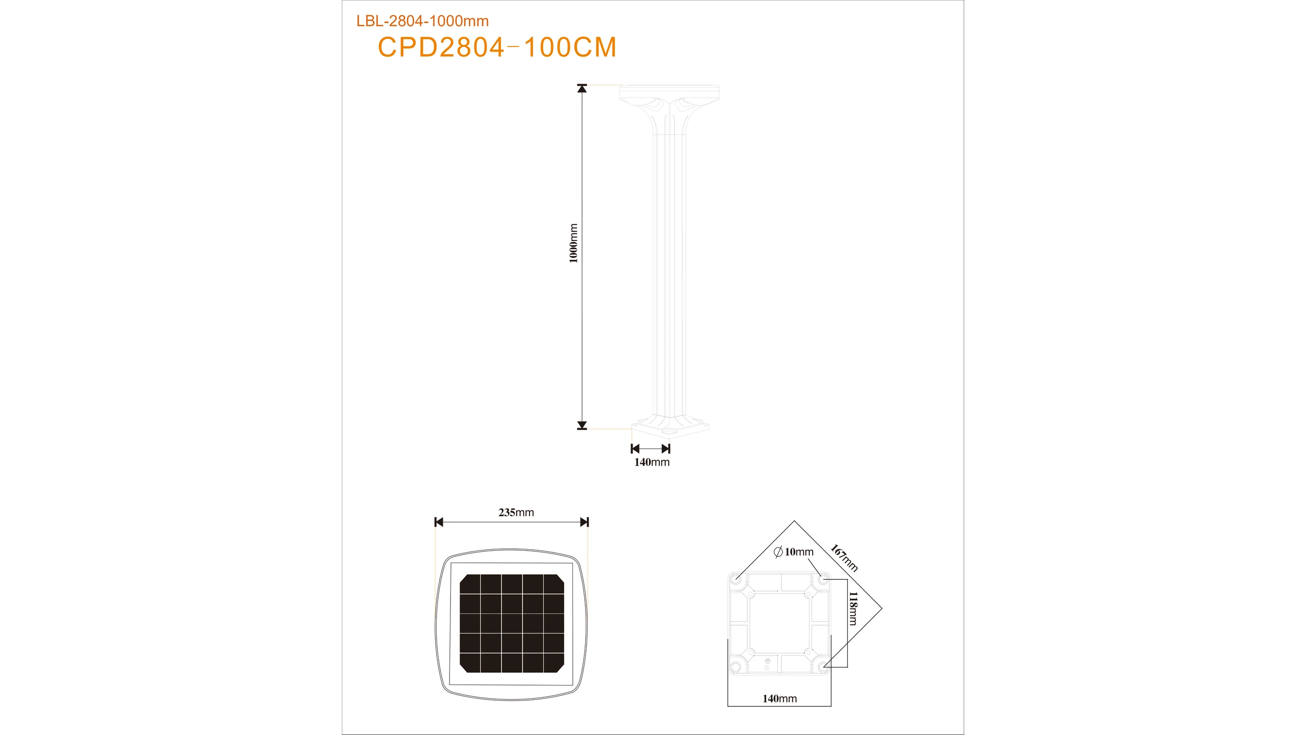 SLL-2804 100cm height CAD engineering dimension blueprint