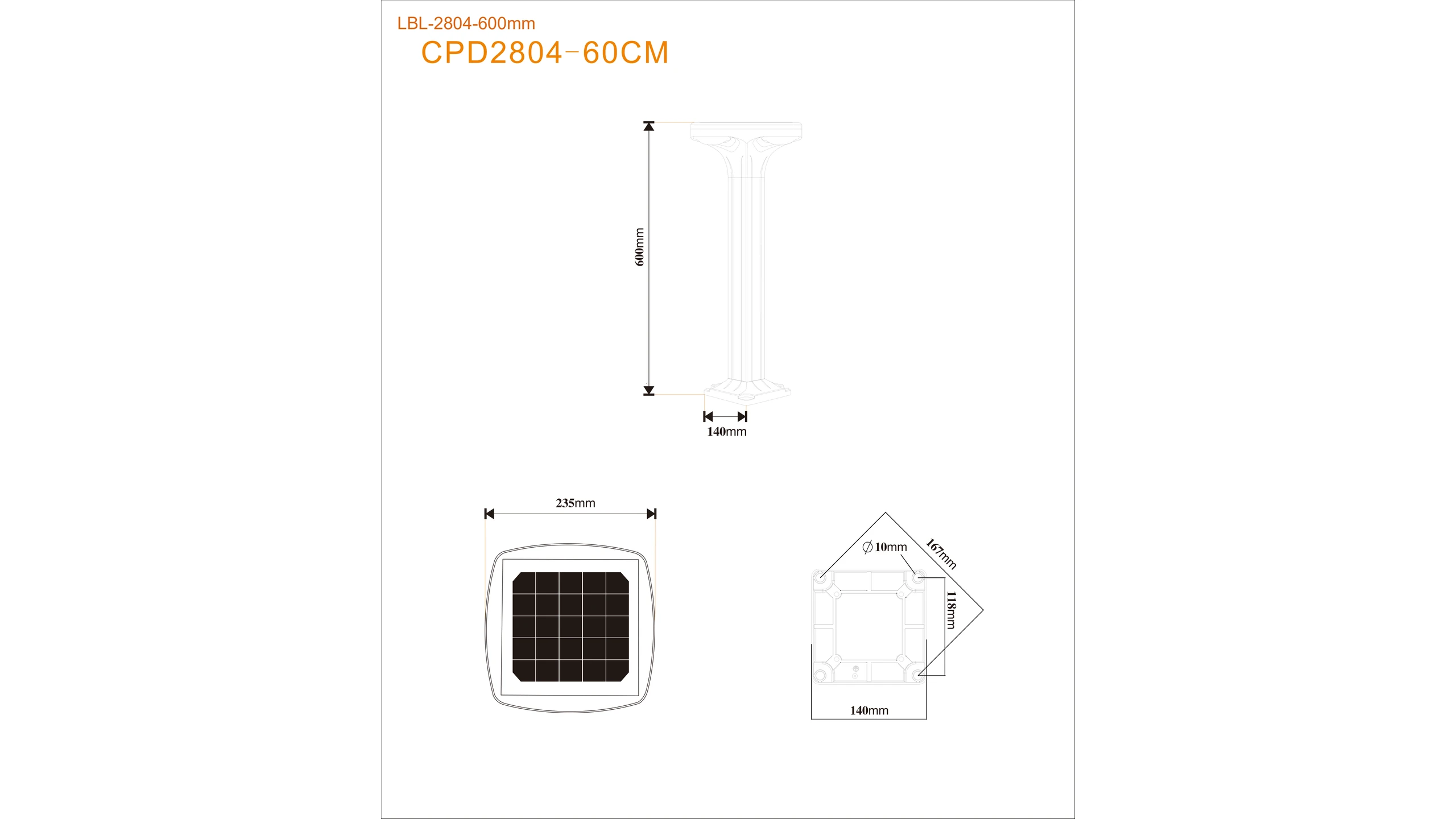 SLL-2804 60cm height CAD engineering dimension blueprint