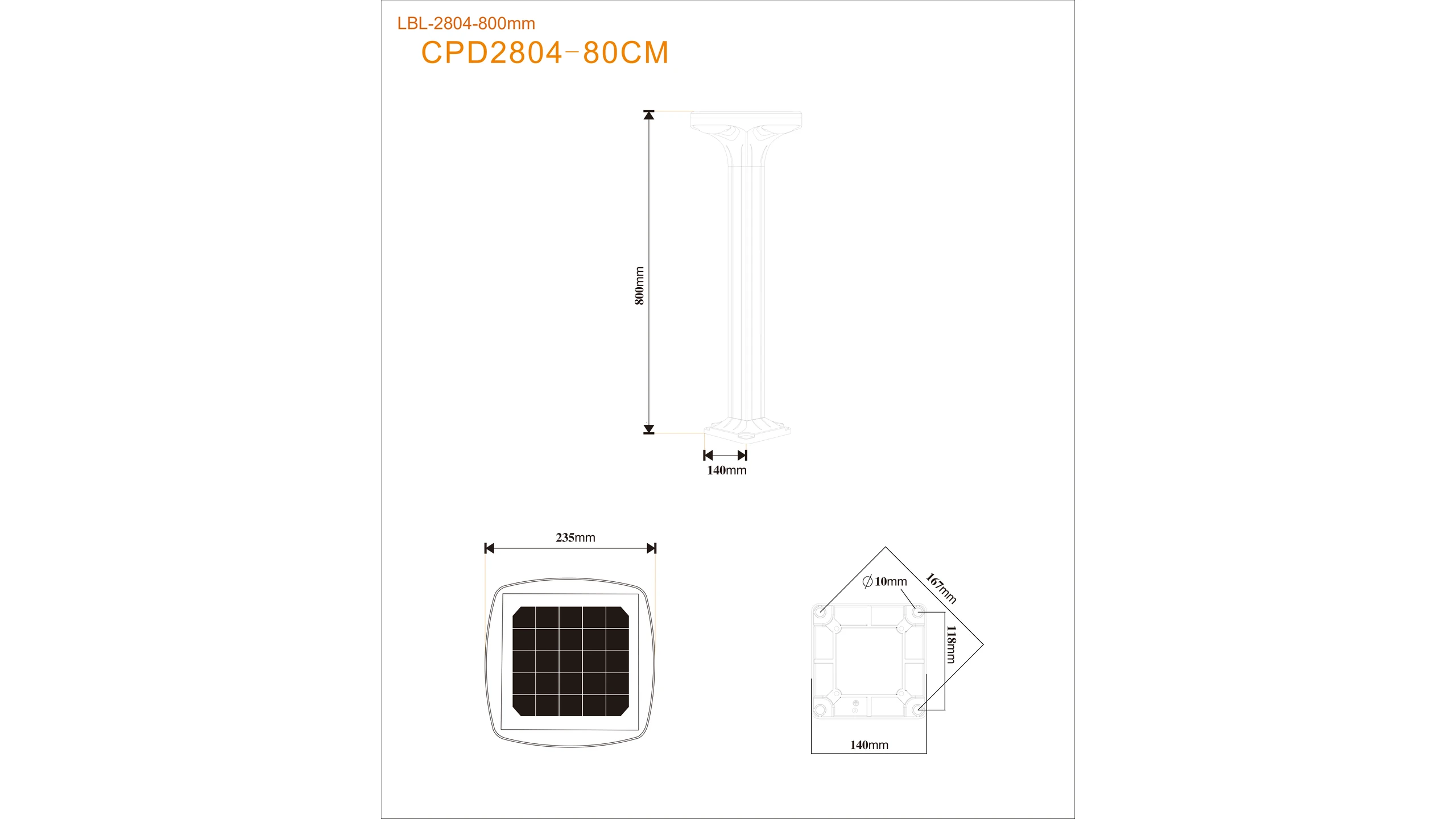 SLL-2804 80cm height CAD engineering dimension blueprint
