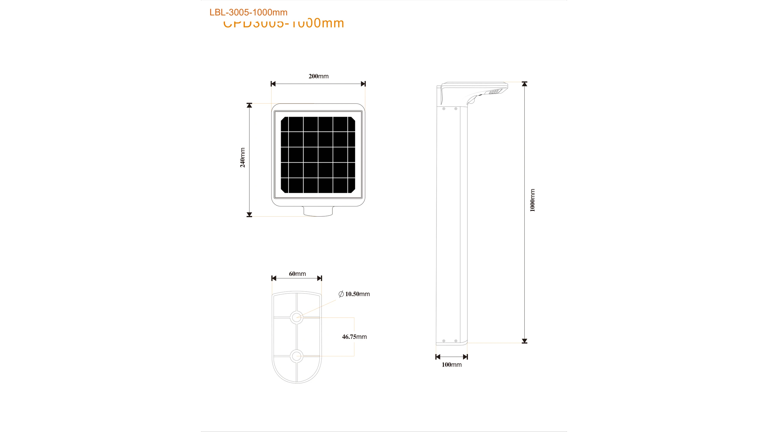 SLL-3005 100cm height CAD engineering dimension blueprint