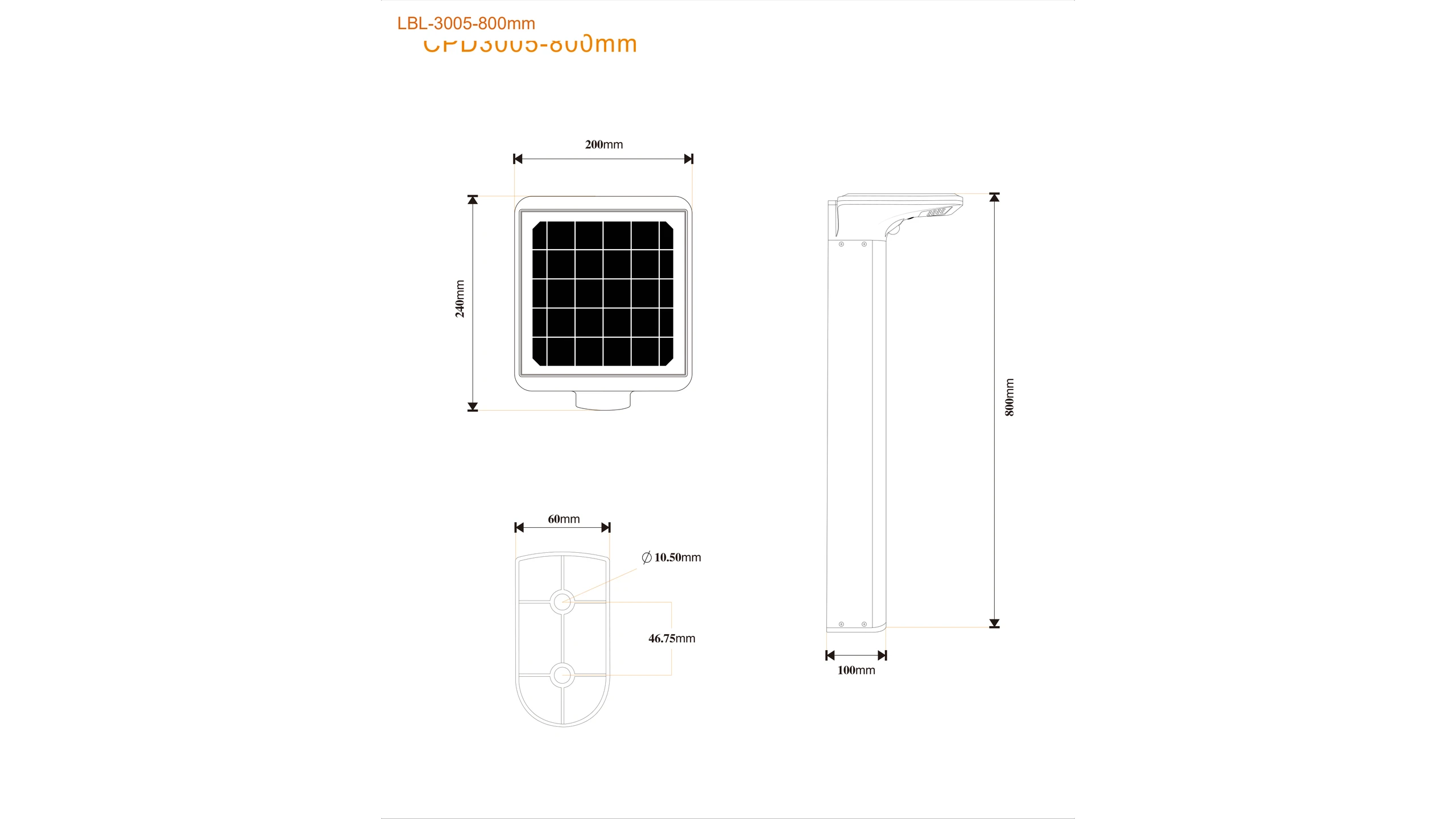 SLL-3005 80cm height CAD engineering dimension blueprint