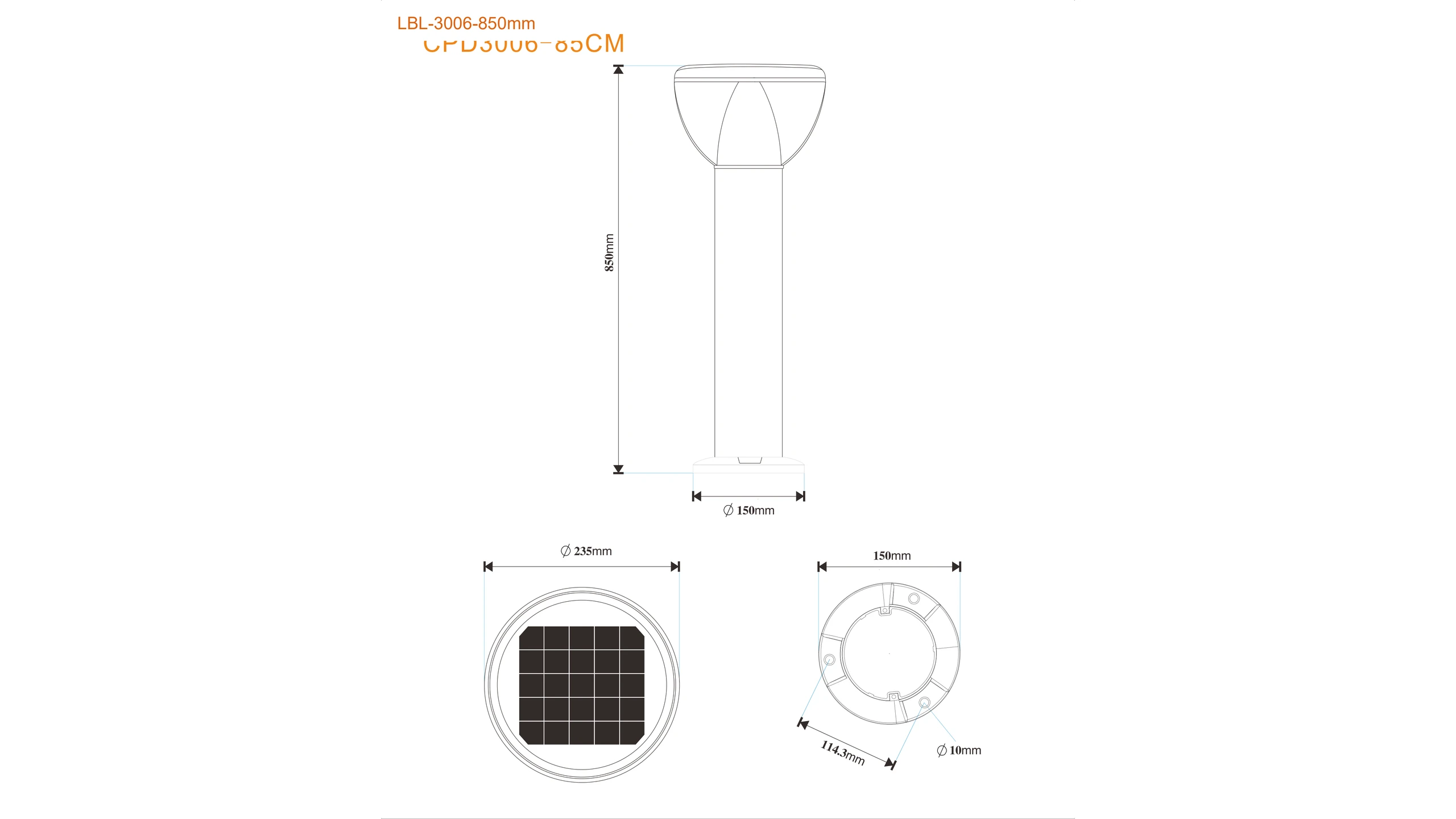 SLL-3006 85cm height CAD engineering dimension blueprint