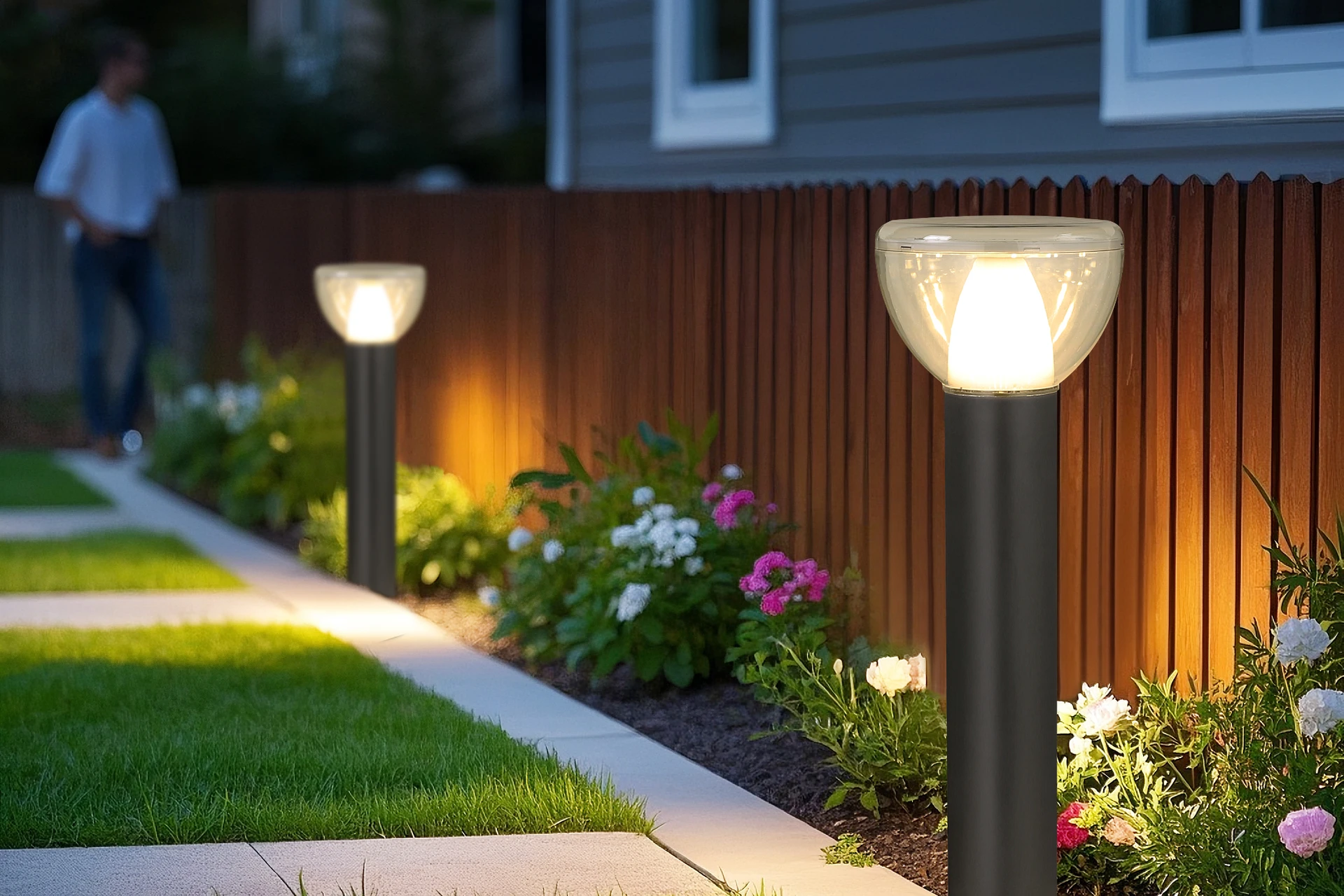 SLL-3006 celestial bollards illuminating villa courtyard lawn boundary