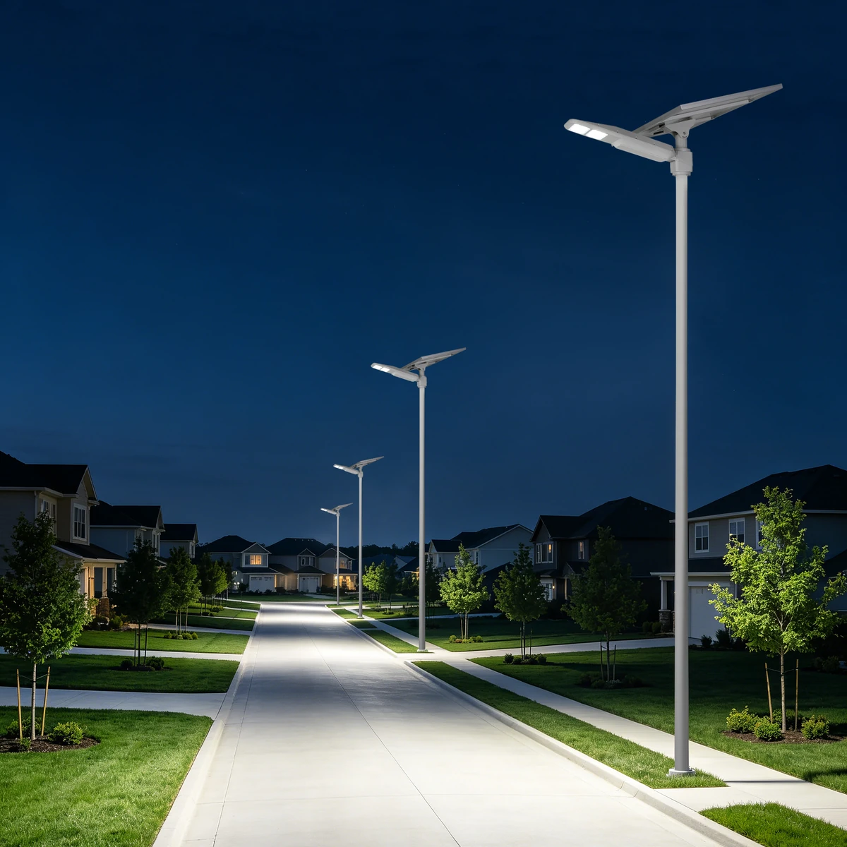 Dual carriage avenue highway nighttime illumination