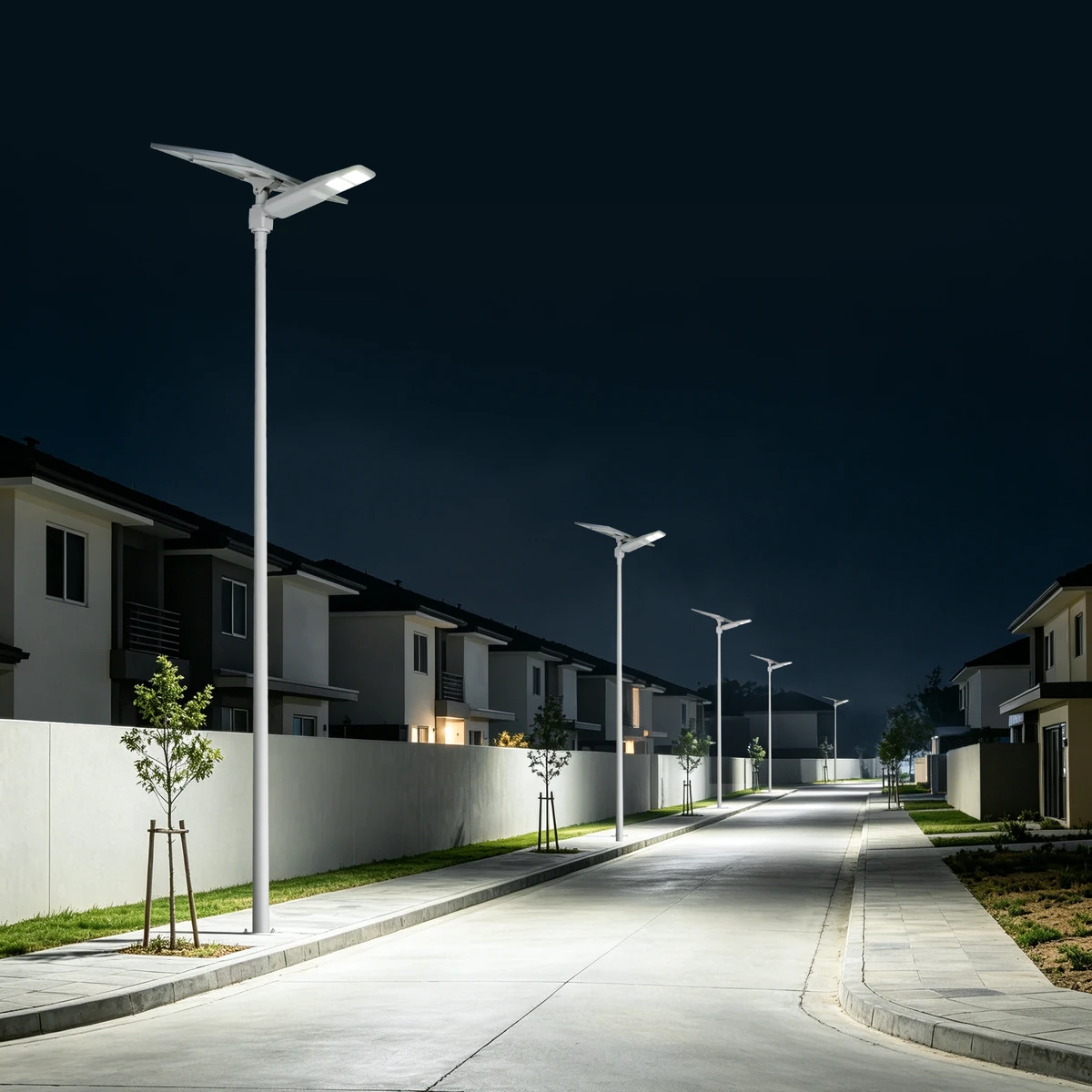 Town boulevard dusk corridor commercial solar lighting