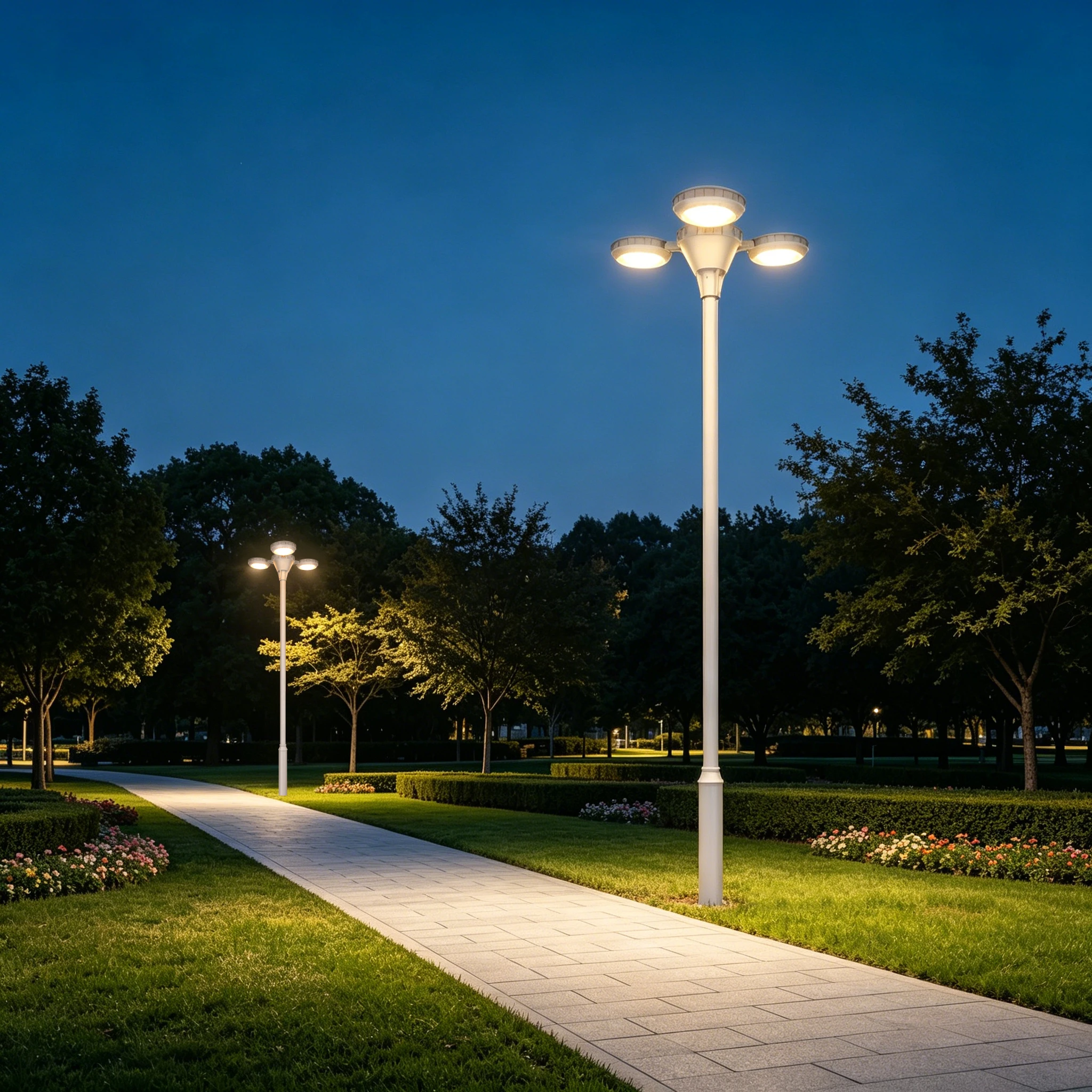 SSL-2005 solar post top light garden walkway dusk illumination scene | TPK Lighting