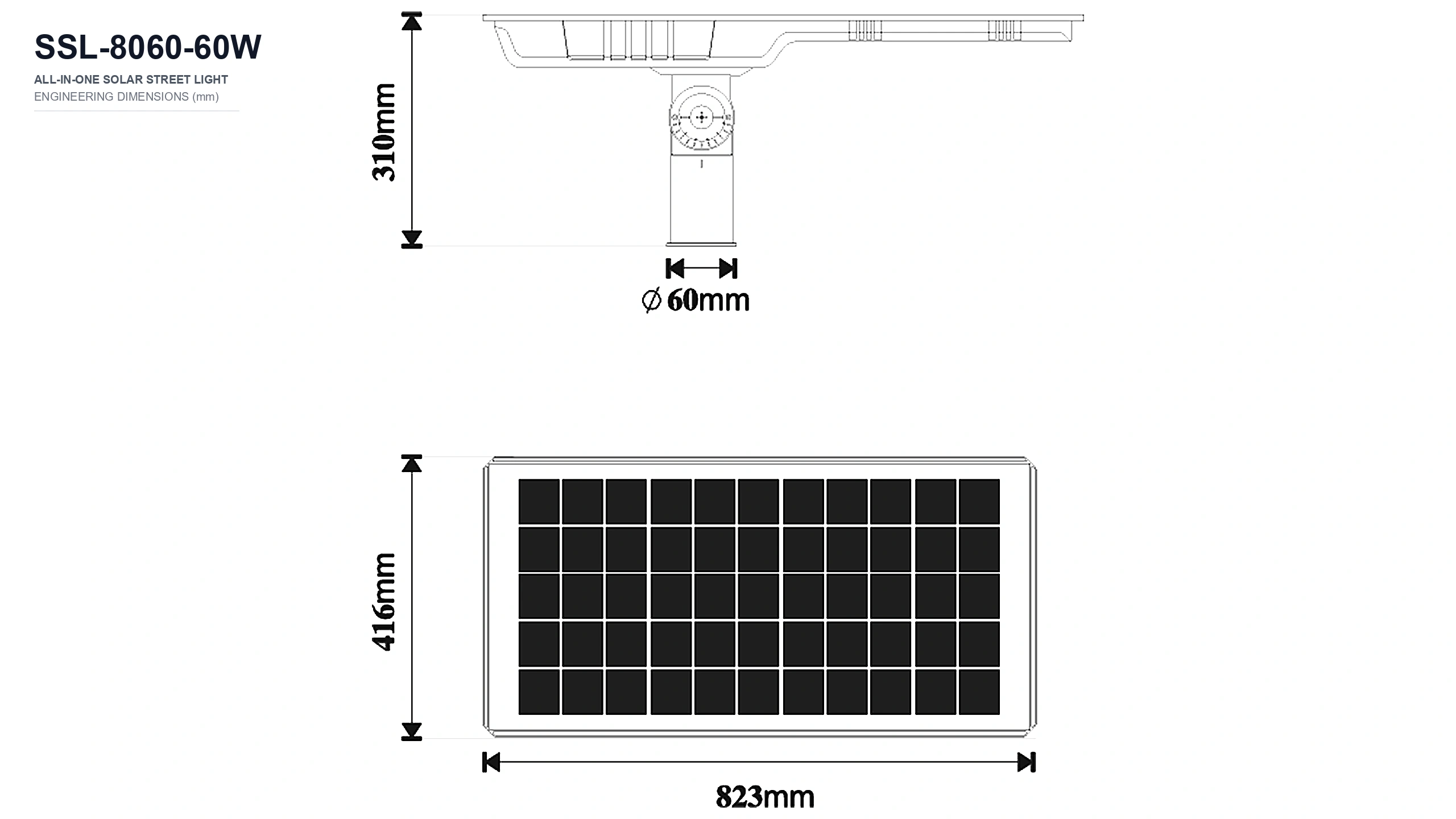 SSL-8060-60W dimensional engineering CAD blueprint