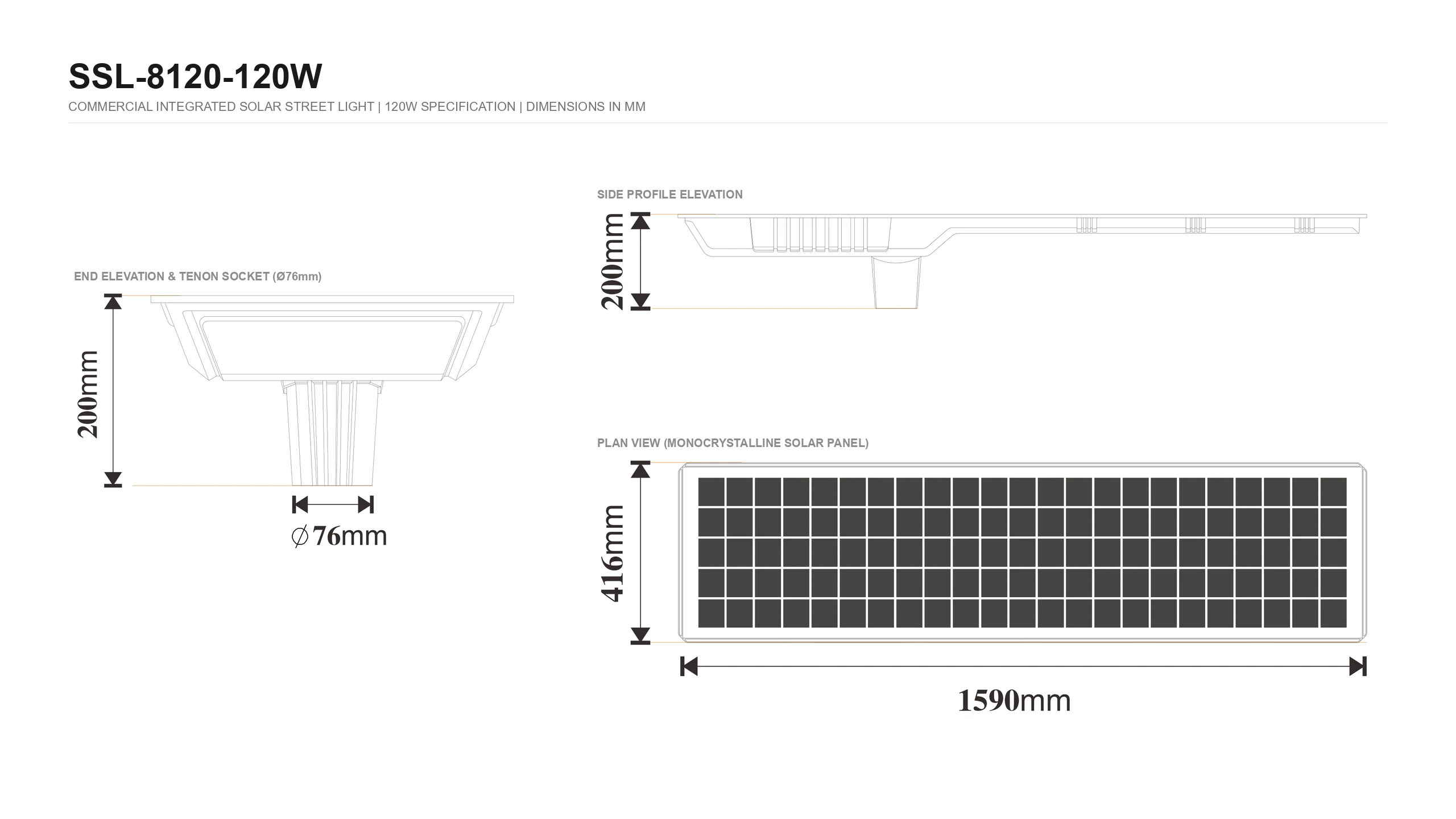 SSL-8120-120W CAD dimension drawing