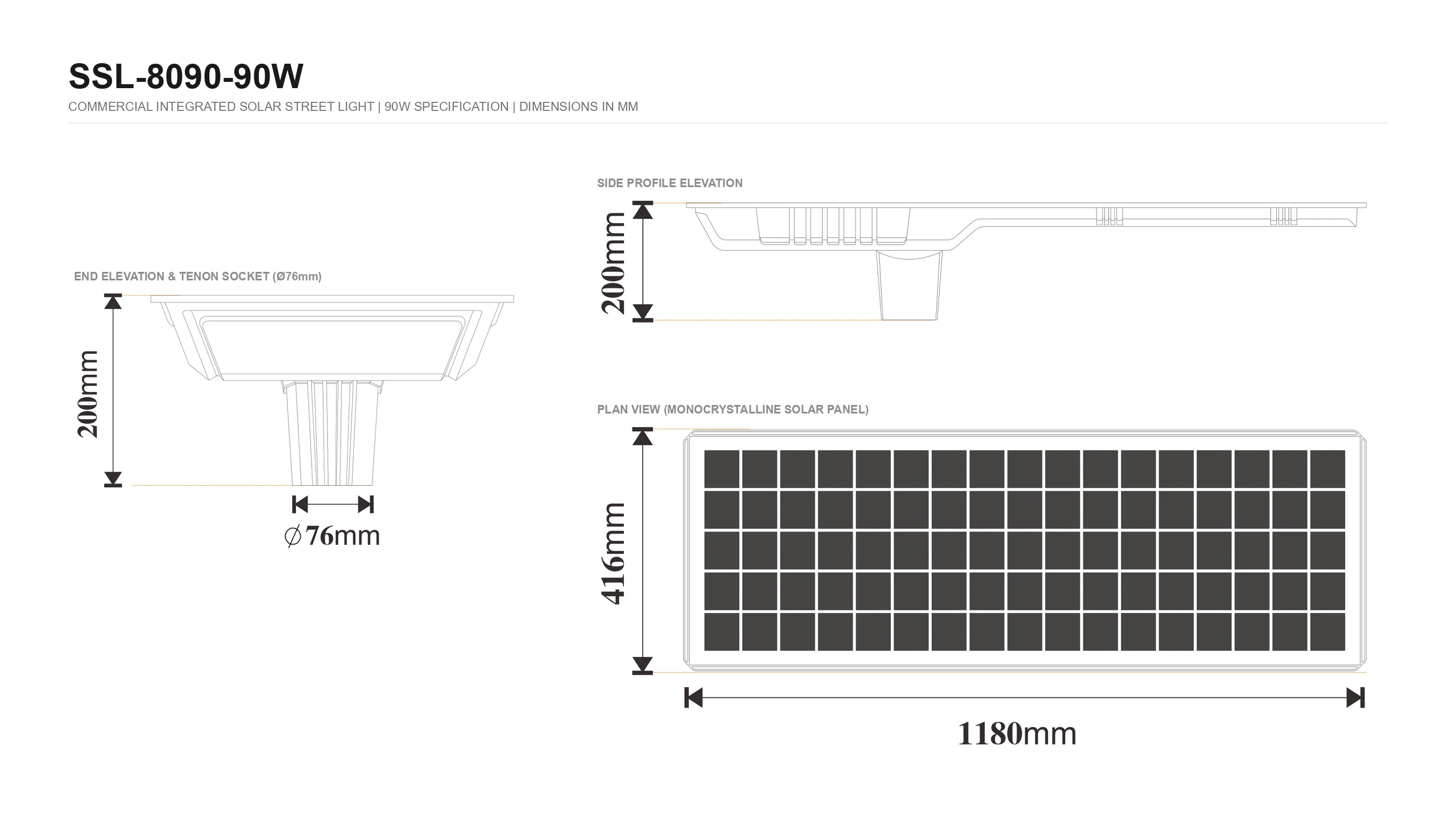 SSL-8090-90W CAD dimension drawing
