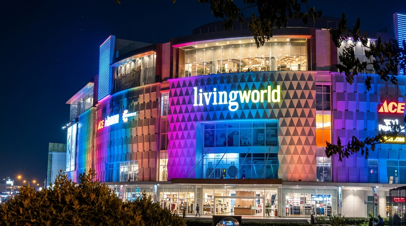 Living World Mall Indonesia commercial retail facade lighting project by TPK Lighting