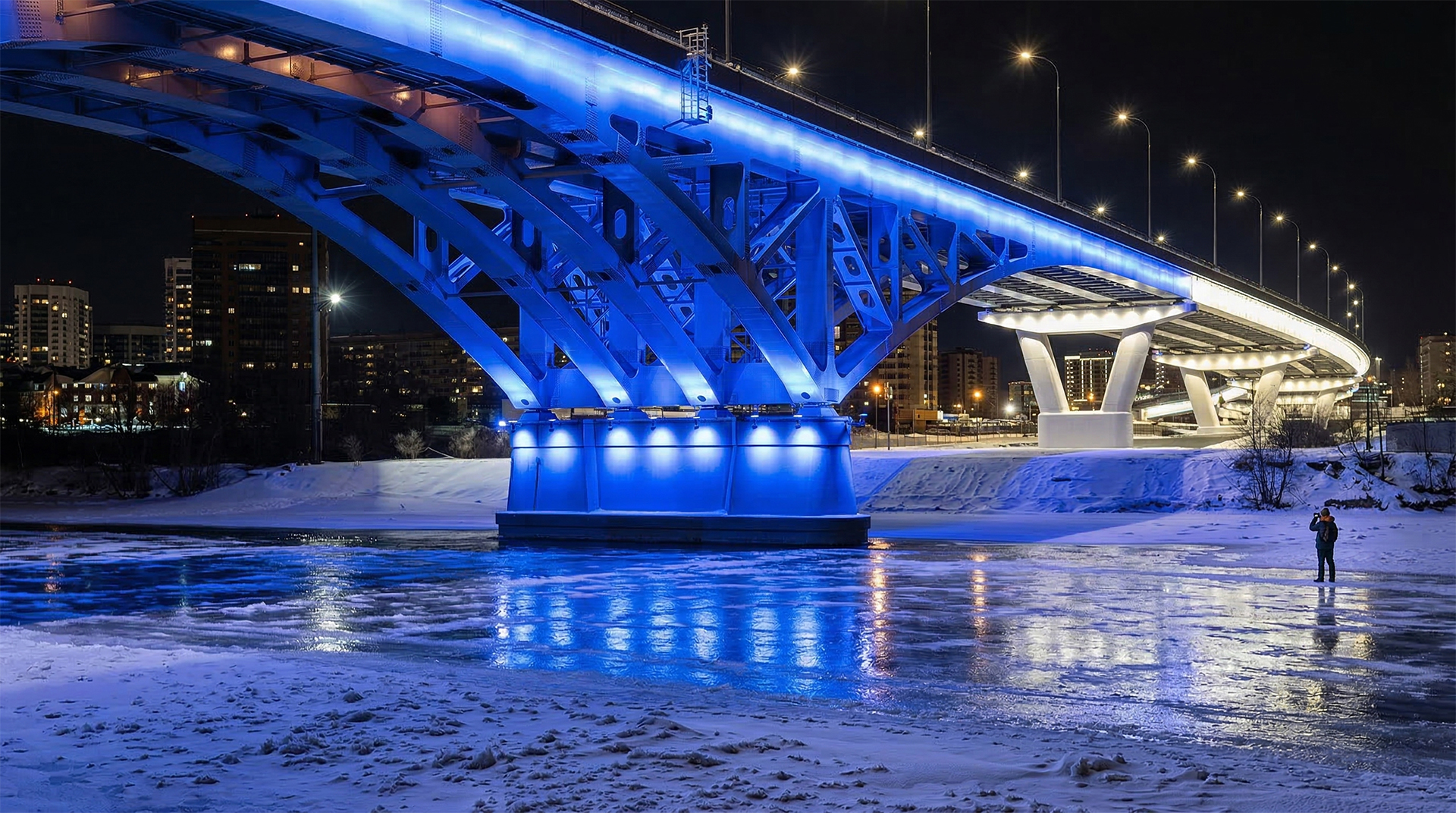 Volga River Bridge architectural structural lighting with cool blue LED wall washers