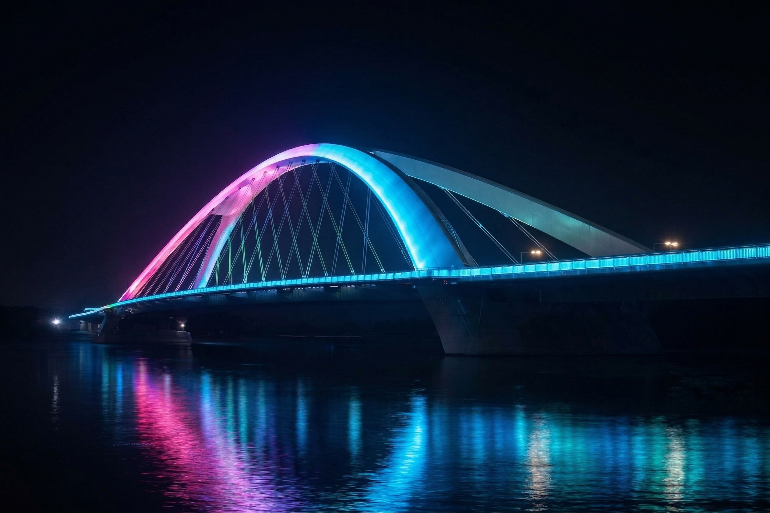 Mianyang Science and Technology City infrastructure nightscape upgrade — Fujiang Bridge RGBW colour scene