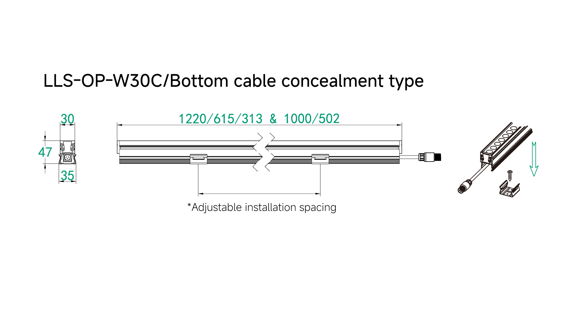 LLS-OP-W30C product dimension drawing, TPK Lighting