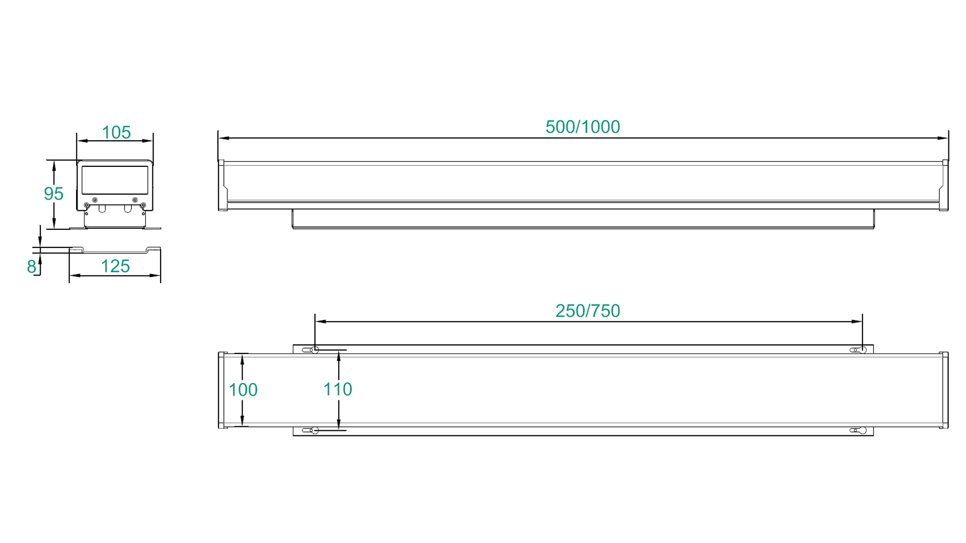 LLS-OP-W100 LED linear strip dimension drawing