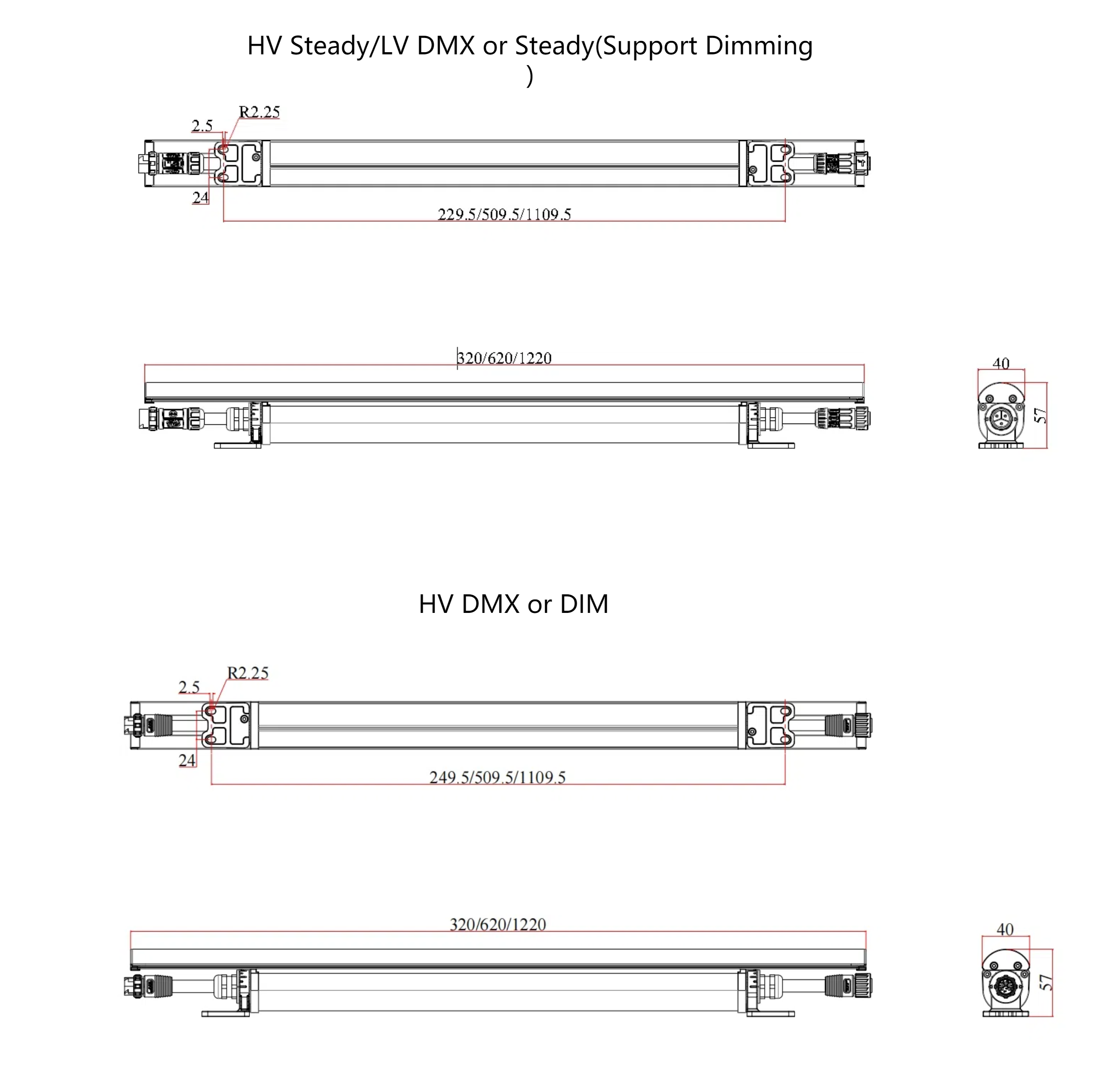 LLS-WZB-W40 LED linear strip dimension drawing