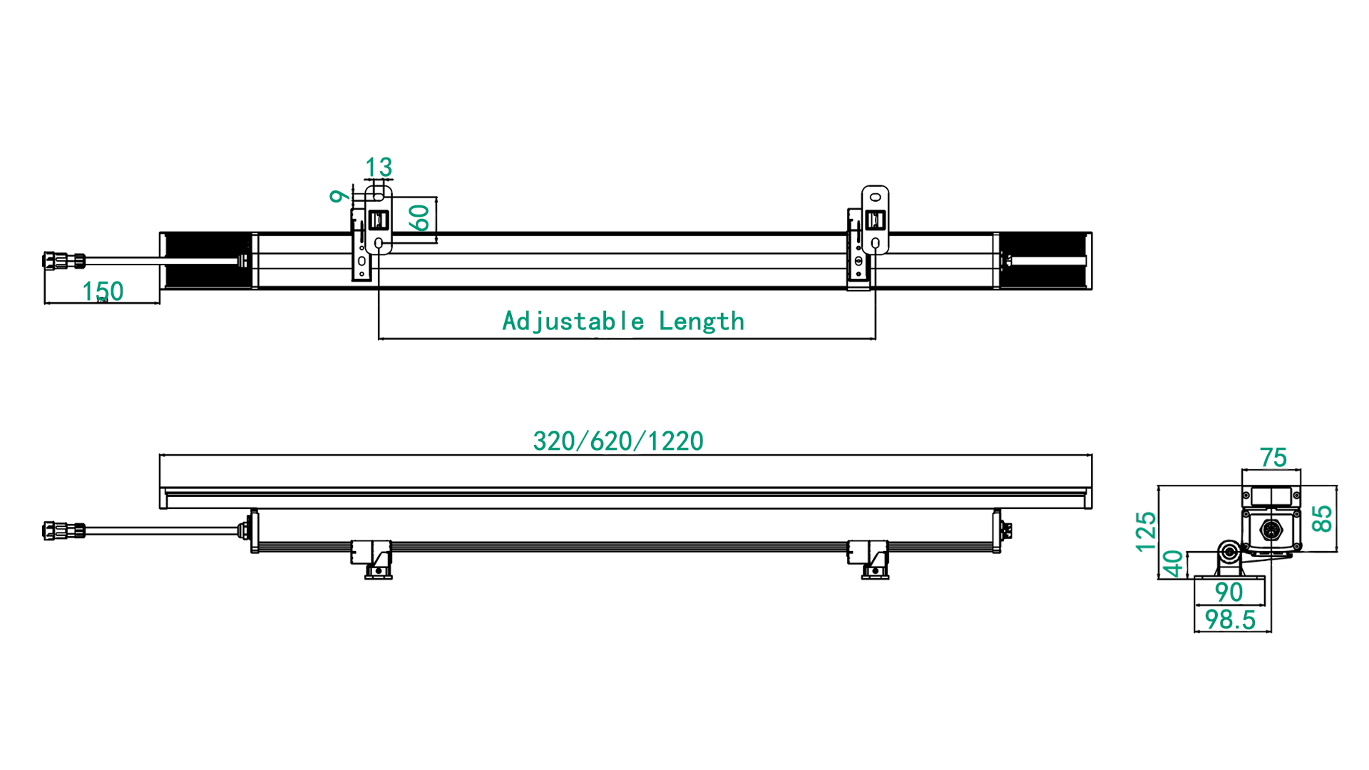 LWW-OP-W75 LED wall washer dimension drawing