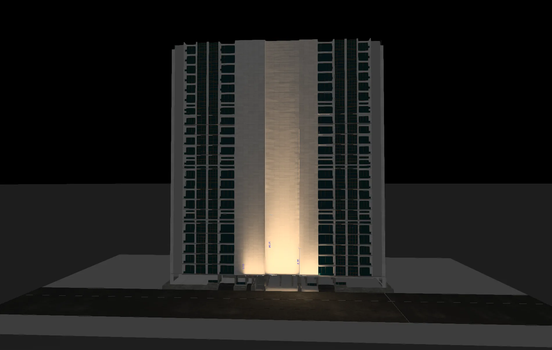 DIALux simulation of LWW-OP-W75 20-degree 120W facade wash