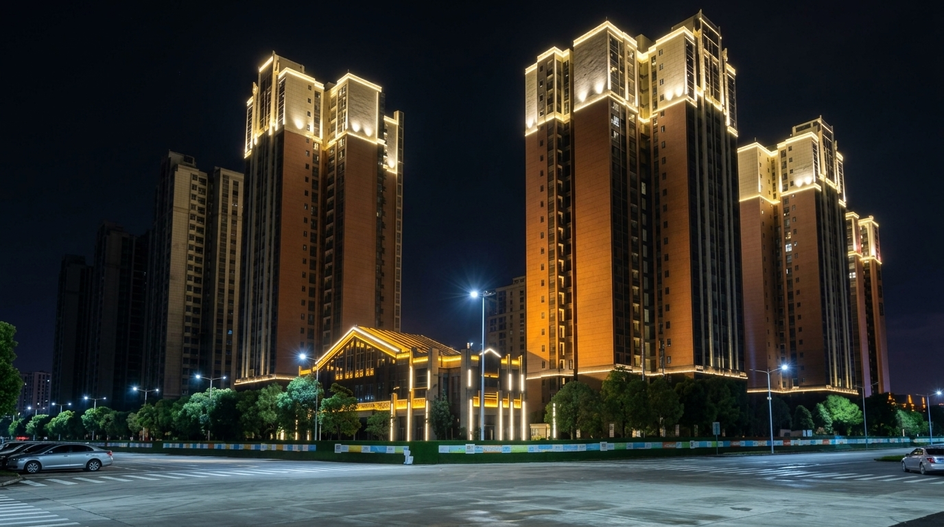 LED floodlight facade lighting impression for commercial building