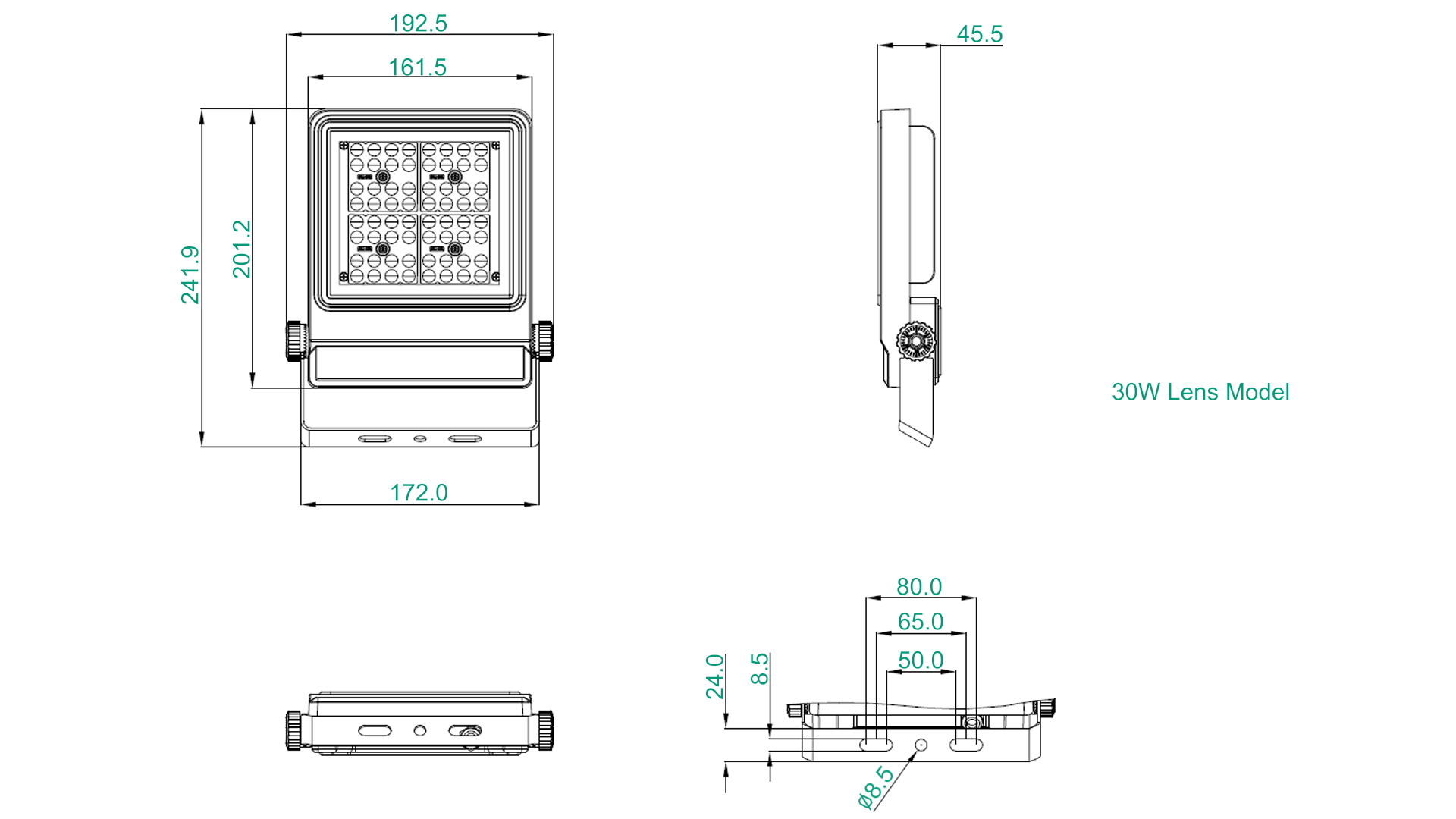 YXYDF2B LED floodlight dimension drawing