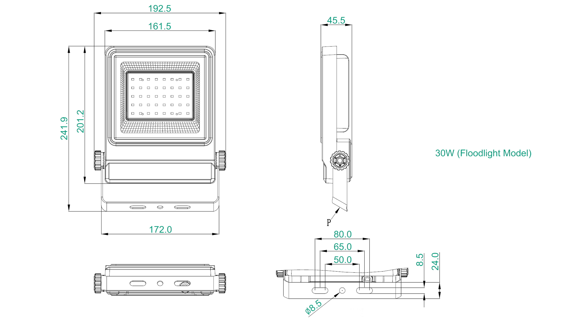 YXYDF2 LED floodlight dimension drawing