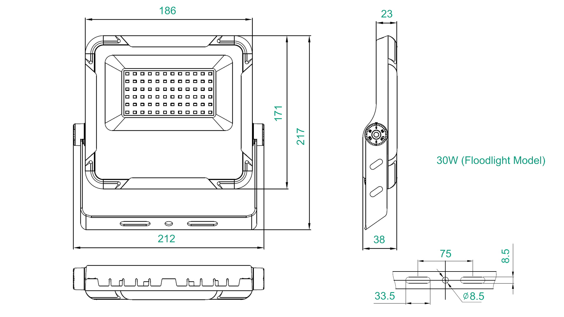 YXYDF3 LED floodlight dimension drawing