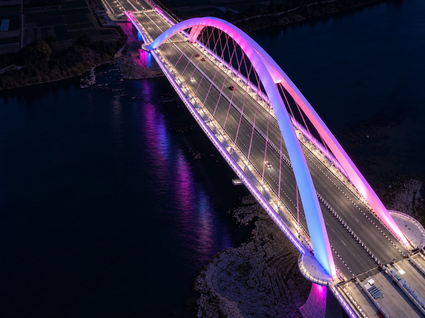 Mianyang Fujiang Bridge Inclined Arch Bridge Illumination Engineering
