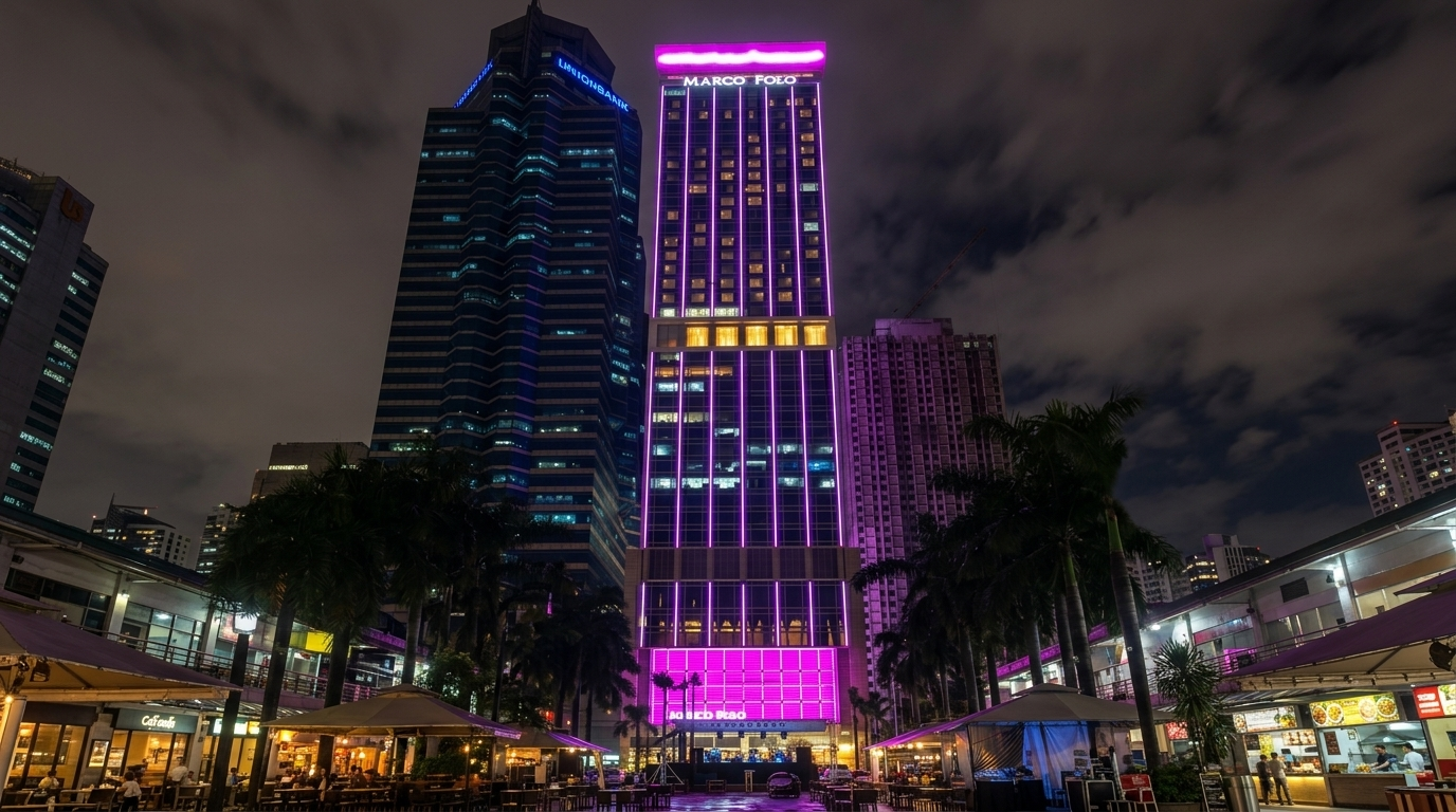 Marco Polo Ortigas Manila luxury hotel facade lighting project in the Philippines
