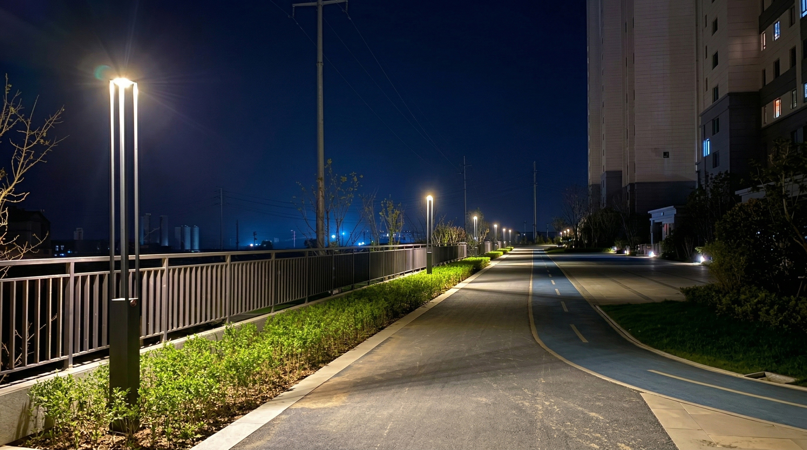 Luxury hotel night facade and dynamic garden lighting design