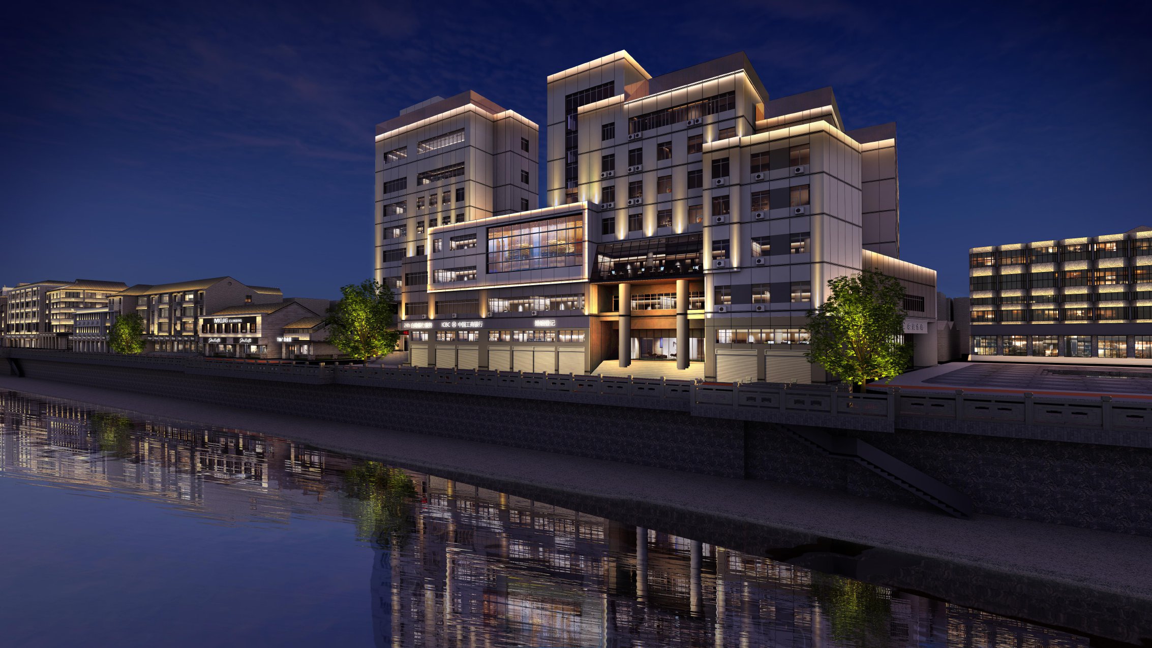 Riverside historic building illumination using 3000K warm white LED wall washers
