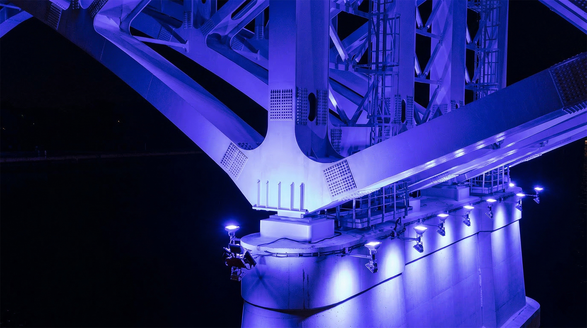 Industrial infrastructure lighting design showcasing the Volga River Bridge in Russia