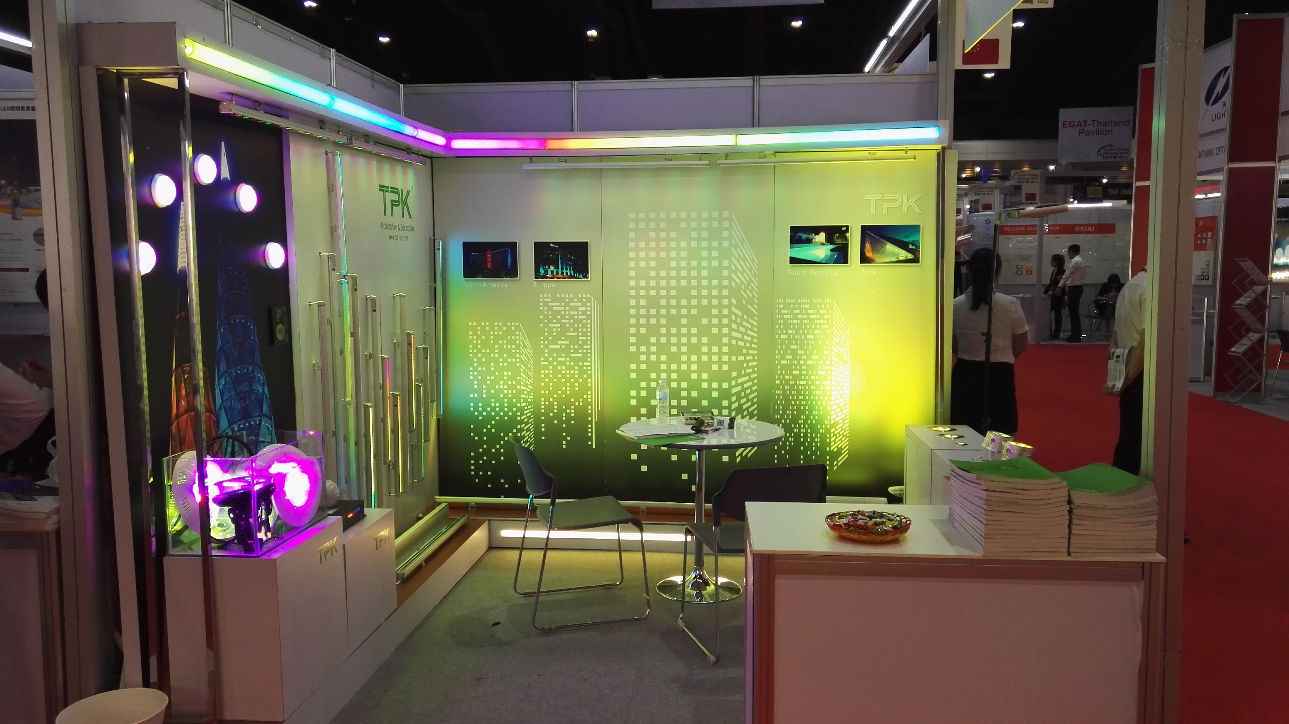 Outdoor luminaires on display at the Bangkok LED Expo.